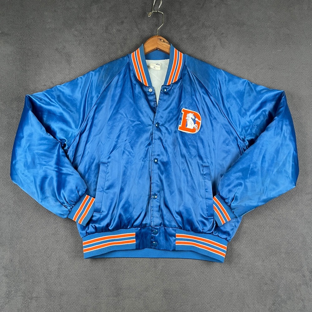 Vintage 80s Chalk Line Denver Broncos Satin Varsity Jacket Mens XL Blue NFL